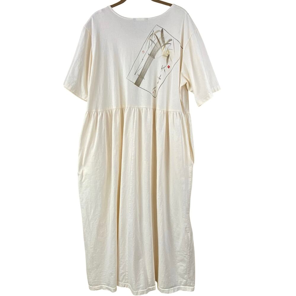 Vintage L.A. Artwear Maxi Dress Bamboo Art To Wear Size L Cream Boho - Picture 3 of 7